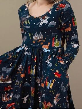 Little Sleepies Harry Potter Magical Print Long-Sleeve Twirl Dress Sz 6